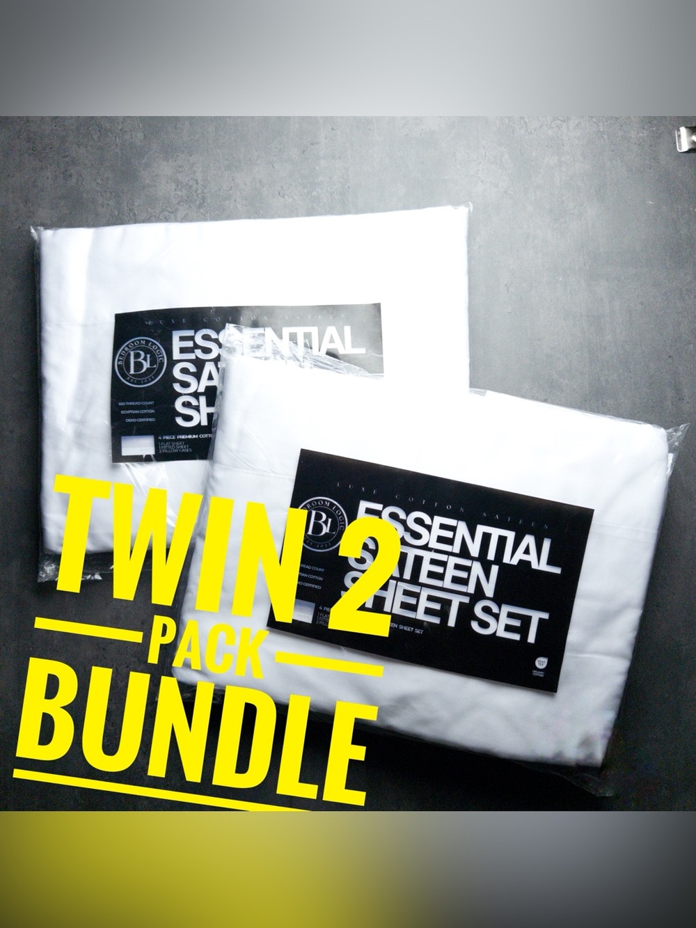 SMART  BUNDLE :  2. White  Twin Size PremiumCotton Sateen  Sheet Sets